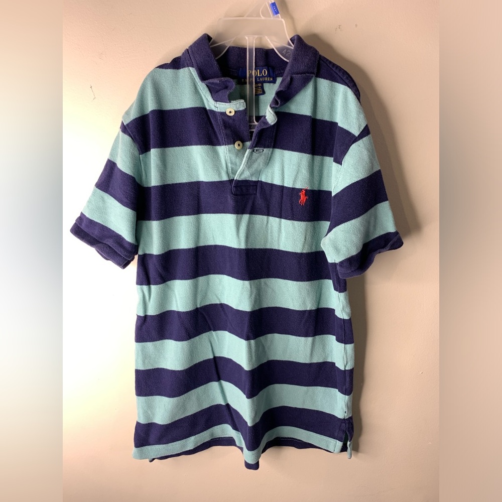 Boys Polo Ralph Lauren Medium 8-10 blue striped polo shirt